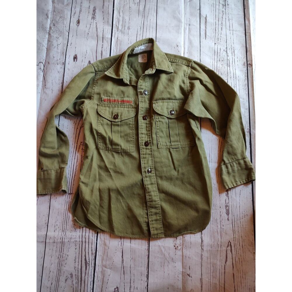 Vintage Boy Scouts of America Official Shirt Sanforized Neck Olive Green READ #2